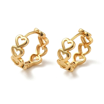 Brass Hoop Earrings, Real 18K Gold Plated, Heart, 14.5x5mm