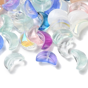 Transparent Glass Beads, Crescent Moon, Mixed Color, 14x9x6.5mm, Hole: 1.2mm