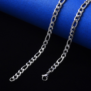 Non-Tarnish 304 Stainless Steel Figaro Chain Necklaces, with Lobster Claw Clasp, Stainless Steel Color, Link: 6.5x3x0.8mm and 4.5x3x0.8mm, 19.68 inch(50cm)