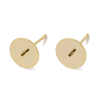 Brass Studs Earrings Finding, Lead Free & Cadmium Free, Round, Real 24K Gold Plated, 14x8mm, Pin: 12x1mm & 1mm