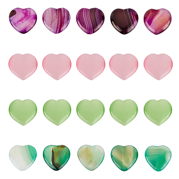 20pcs 4 style Natural Gemstone & Cat Eye Home Display Decorations, Heart, Mixed Color, 19.5~20x19.5~20x6mm, 5pcs/style