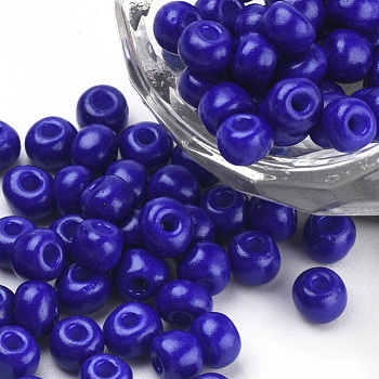 Baking Paint Glass Seed Beads, Round, Dark Blue, 4~4.5x3mm, Hole: 1~1.2mm, about 4500pcs/bag, about 450g/bag