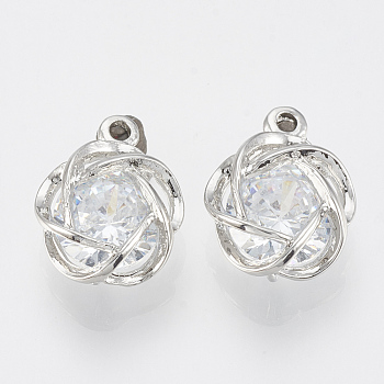 Alloy Cubic Zirconia Charms, Flower, Platinum, 14x11x6mm, Hole: 1.4mm
