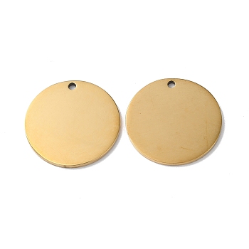 304 Stainless Steel Pendants, Stamping Blank Tag, Flat Round Charm, Real 18K Gold Plated, 23x1.3mm, Hole: 1.6mm