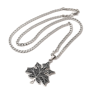Maple Leaf 304 Stainless Steel Enamel Pendant Necklaces, Stainless Steel Color, 23.03 inch(58.5cm)