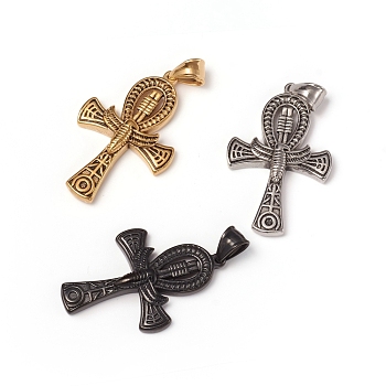 304 Stainless Steel Pendants, for Easter, Ankh Cross, Mixed Color, 43x27.5x5.5mm, Hole: 8x5mm