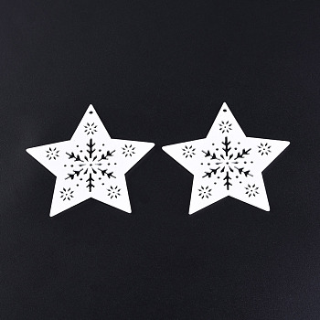 Christmas Theme Spray Painted Wood Big Pendants, Star Charm with Hollow Snowflake, Red, 61x65x2mm, Hole: 2.5mm
