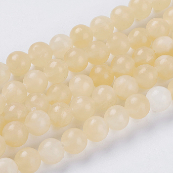 Natural Topaz Jade Beads Strands, Round, Yellow, 8mm, Hole: 1mm, about 24pcs/strand, 7.5 inch