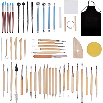 Wooden Handle Pottery Tools Sets, with Stainless Steel Findings, BurlyWood, 110mm