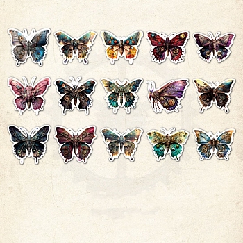 30Pcs 6 Styles Gear Vintage Paper Self-Adhesive Stickers, for DIY Album Scrapbook, Background Paper, Diary Decoration, Butterfly, 88x128x6mm, 5pcs/style