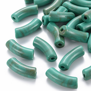 Acrylic Beads, Imitation Gemstone, Curved Tube, Light Sea Green, 36x13.5x11.5mm, Hole: 4mm, about 148pcs/500g