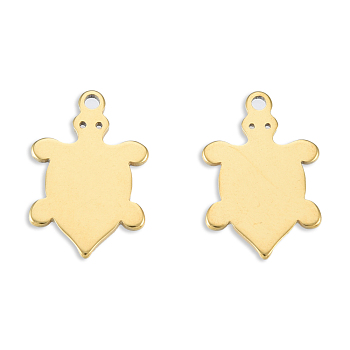 Ion Plating(IP) 201 Stainless Steel Charms, Turtle, Real 18K Gold Plated, 15x10x1mm, Hole: 1.2mm