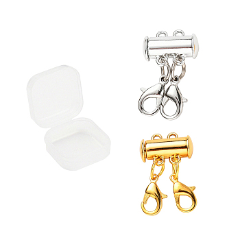 2 Set 2 Style Alloy Magnetic Slide Lock Clasps, Necklace Layering Clasps, with Lobster Claw Clasps, 3-Strand, 6-Hole, Tube, Mixed Color, 25x15mm, Hole: 1.5mm, 1set/style