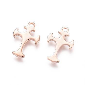 201 Stainless Steel Tiny Cross Charms, Rose Gold, 14x9.5x1mm, Hole: 1.2mm