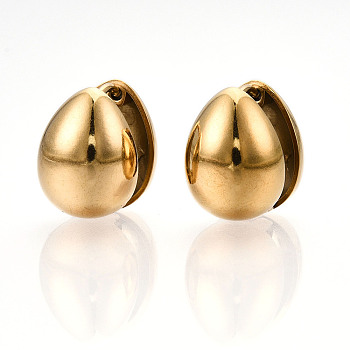 Ion Plating(IP) 304 Stainless Steel Hoop Earrings, Real 18K Gold Plated, Teardrop, 14.5x16x11.5mm