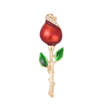 Rose Enamel Pins, Alloy Rhinestone Brooches for Backpack Clothes, Red, 67.5x19mm