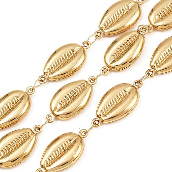 304 Stainless Steel Shell Shape Link Chains, Unwelded, with Spool, Ion Plating(IP), Real 18K Gold Plated, 20.5x10.5x3.5mm