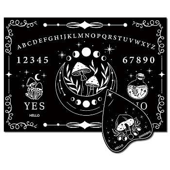 Pendulum Dowsing Divination Board Set, Wooden Spirit Board Black Talking Board Game for Spirit Hunt Birthday Party Supplies with Planchette, Mushroom, 300x210x5mm, 2pcs/set