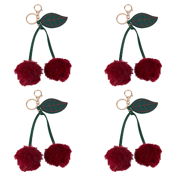 Cherry Imitation Leather Fibre Soft Pendant Decorations, with Iron & Alloy Findings, Light Gold, 180mm