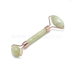 Natural Jade Massage Tools, Facial Rollers, with Brass Findings, Rose Gold, 13.5~15.3x4~6x2~2.05cm(G-S336-49I)