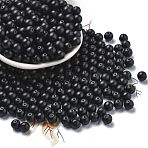 Baking Paint Glass Seed Beads, Round, Black, 6mm, Hole: 0.8mm, about 1800pcs/1pound(SEED-H003-02E)