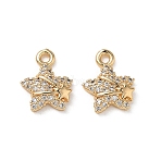 Brass Micro Pave Clear Cubic Zirconia Charms, Star with Small Star Charms , Real 18K Gold Plated, 11x9x2.5mm, Hole: 1.3mm(KK-P355-06G)
