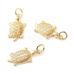 Brass Micro Pave Clear Cubic Zirconia Pendants, Cadmium Free & Lead Free, Tortoise, Real 18K Gold Plated, 19.5x10x2mm, Hole: 3.5mm(ZIRC-P094-14G-RS)