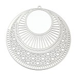 Non-Tarnish 304 Stainless Steel Filigree Pendants, Etched Metal Embellishments, Flat Round Charm, Stainless Steel Color, 49x47.5x0.2mm, Hole: 1.4mm(STAS-K257-03P)