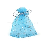 Silver Stamping Star Organza Printed Gift Drawstring Bags, Jewelry Pouches, Wedding Party Christmas Favor Gift Bags, Rectangle, Dodger Blue, 12x9cm(PW-WG4192C-02)