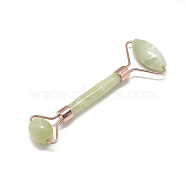 Natural Jade Massage Tools, Facial Rollers, with Brass Findings, Rose Gold, Rose Gold, 13.5~15.3x4~6x2~2.05cm(G-S336-49I)