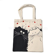 Printed Canvas Women's Tote Bags, with Handle, Shoulder Bags for Shopping, Rectangle with Cat Pattern, Wheat, 61cm(ABAG-C009-01C)