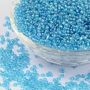 Round Glass Seed Beads, Transparent Colours Rainbow, Round, Dark Turquoise, 2mm(SEED-A007-2mm-163B)