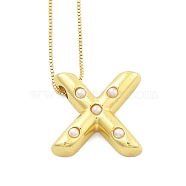 Brass & Plastic Pearl Letter Pendant Box Chain Necklaces for Women, Real 18K Gold Plated, Letter X, 17.64 inch(44.8cm)(NJEW-U017-01G-24)