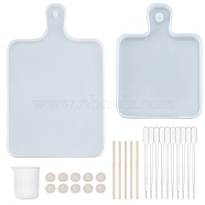 DIY Silicone Molds Kits, with Rectangle Handle Dinner Plate Silicone Molds, Silicone Measuring Cup, Plastic Transfer Pipettes, Disposable Latex Finger Cots, Birch Wooden Sticks, White, 28pcs/set(DIY-GF0002-29)