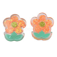 Transparent Epoxy Resin Cabochons, with Paillettes and Glitter Powder, Flower, Coral, 29x23x7mm(CRES-N034-42B)