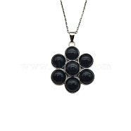 Natural Black Agate Flower Pendant Necklace(FO7861-6)