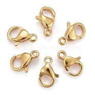 304 Stainless Steel Lobster Claw Clasps, Parrot Trigger Clasps, Real 24K Gold Plated, 9x6x3mm, Hole: 1mm(STAS-BT0001-12)