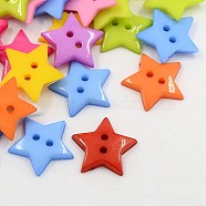 Acrylic Sewing Buttons, Plastic Buttons, 2-Hole, Dyed, Star, Mixed Color, 16x2mm, Hole: 1mm(BUTT-E070-B-M)