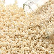 TOHO Round Seed Beads, Japanese Seed Beads, (123) Opaque Luster Light Beige, 11/0, 2.2mm, Hole: 0.8mm, about 1110pcs/bottle, 10g/bottle(SEED-JPTR11-0123)