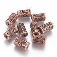 Tibetan Style Alloy Flower Pattern Column Beads, Cadmium Free & Nickel Free & Lead Free, Red Copper, 17x10mm, Hole: 2.5mm, about 120pcs/1000g(TIBEB-7424-R-NR)