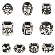 10 Style 304 Stainless Steel European Beads, Large Hole Beads, Antique Silver, 10pcs/box(STAS-NB0001-09AS)