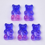 Transparent Resin Cabochons, with Glitter Powder, Two Tone, Bear, Blue, 18x11x8mm(X-CRES-S303-53-A01)
