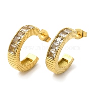 Crystal Rhinestone Round Stud Earrings, Ion Plating(IP) 304 Stainless Steel Half Hoop Earrings, Real 18K Gold Plated, 19~19.5x4.5mm(EJEW-B026-09G)