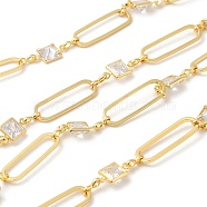 Rack Plating Brass Oval & Rectangle Link Chain, with Cubic Zirconia, Unwelded, Long-Lasting Plated, Lead Free & Cadmium Free, Real 18K Gold Plated, 20x6x1mm, 11x5.5x3mm(CHC-H105-05G)