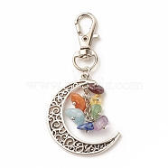 Chakra Theme Natural Gemstone Pendant Decorations, with Alloy Swivel Lobster Claw Clasps, Tibetan Style Moon Pendant, 73mm(HJEW-JM00644)