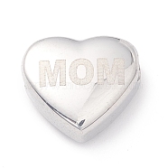 304 Stainless Steel Beads, Heart with Word Mom, Stainless Steel Color, 11x12x5mm, Hole: 2mm(STAS-A059-06P)