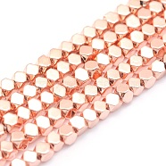 Electroplate Non-magnetic Synthetic Hematite Beads Strands, Grade AA, Long-Lasting Plated, Faceted, Cube, Rose Gold Plated, 4x4x4mm, Hole: 0.8mm, about 96pcs/strand, 15.5 inch(G-L485-10C-RG)