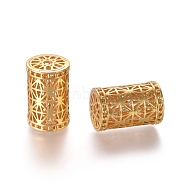 Hollow Brass Beads, Column, Real 18K Gold Plated, 18x12mm, Hole: 2mm(KK-O125-25G)