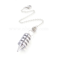 Brass Coil Dowsing Pendulums, Spiral Pendulum, with Lobster Claw Clasps, Bullet, Platinum, 235x2.5mm(KK-K239-05P)