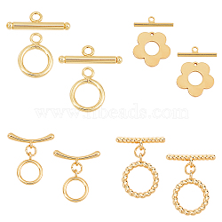 8Sets 4 Style Brass Toggle Clasps, Twist Ring & Ring & Flower , Real 18K Gold Plated, 18x14.5x4mm, Hole: 2mm(KK-CA0001-55G)